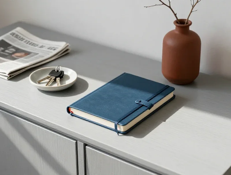 Objets du quotidien disposés avec soin illustrant la simplicité et l'organisation de la vie courante.